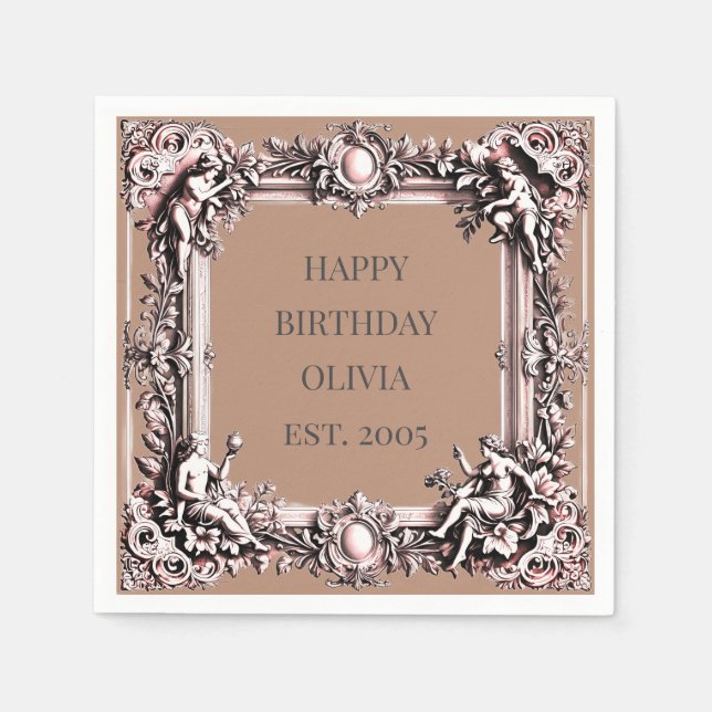 Viktorianischer Scroll Rahmen Napkin - mochafarben Serviette (Vorderseite)