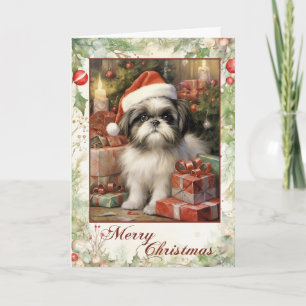 Viktorianischer Shih Tzu Welpe Weihnachten
