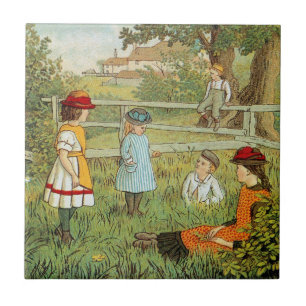 Viktorianischer Sommer, Kinder spielen im Gras Fliese