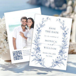 Viktorianischer staubblauer französischer Blumenho Save The Date