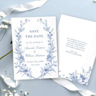 Viktorianischer staubblauer französischer Blumenho Save The Date