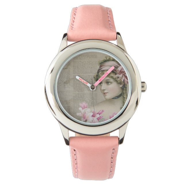 Viktorianischer Steampunk Lady Pink Stainless Stee Armbanduhr (Vorderseite)