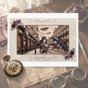 Viktorianischer Steampunk-Luftschirm-Regenschirm P Postkarte