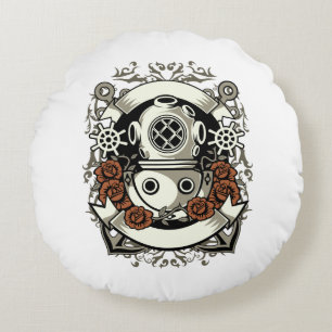 Viktorianischer Steampunk Tiefsee-Taucher rote Ros Rundes Kissen