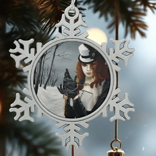 Viktorianischer Steampunk-Winter-Libelle-Schlüssel Schneeflocken Zinn-Ornament