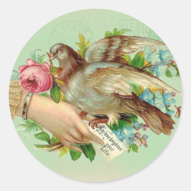 Viktorianischer Valentiner Vogel und Rose Runder Aufkleber (Vorderseite)