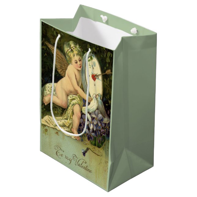 Viktorianischer Valentinstag, Vintage Engel Liebes Mittlere Geschenktüte (Vorderseite Schrägansicht)