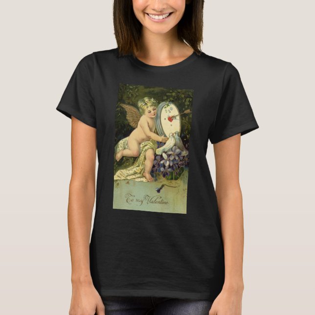 Viktorianischer Valentinstag, Vintage Engel Liebes T-Shirt (Vorderseite)