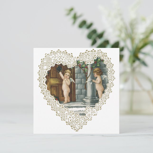 Viktorianischer Valentinstag, Vintage Engel w Lett Einladung (Stehend Vorderseite)
