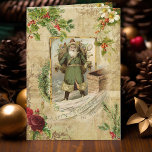 Viktorianischer Vater Weihnachten Flora Ephemera<br><div class="desc">Richtig elegante Weihnachtskomposition mit alter Welt grün roter Vater Weihnachten gerahmt von Vintagen Heiligen,  Rose,  Hund Rose und Pine mit verzierten goldenen Schnörkeln auf Not sepia Hintergrund.</div>