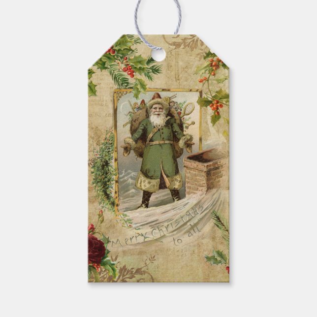 Viktorianischer Vater Weihnachten Flora Ephemera Geschenkanhänger (Vorderseite)
