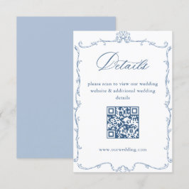 Viktorianischer Verzierter Blue Wedding Details QR Begleitkarte