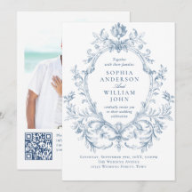 Viktorianischer Verzierter Blumendusty Blue QR Cod