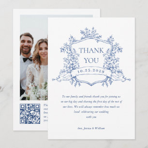 Viktorianischer Verzierter Blumendusty Blue Weddin Dankeskarte