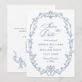 Viktorianischer Verzierter Blumendusty Blue Weddin Save The Date