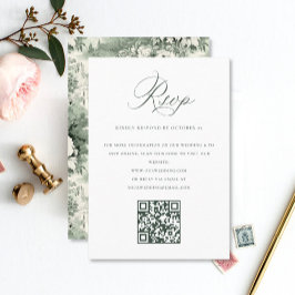 Viktorianischer Verzierter Grace Floral Sage QR Co RSVP Karte
