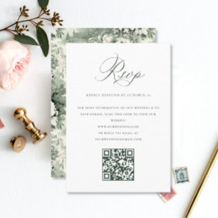 Viktorianischer Verzierter Grace Floral Sage QR Co RSVP Karte