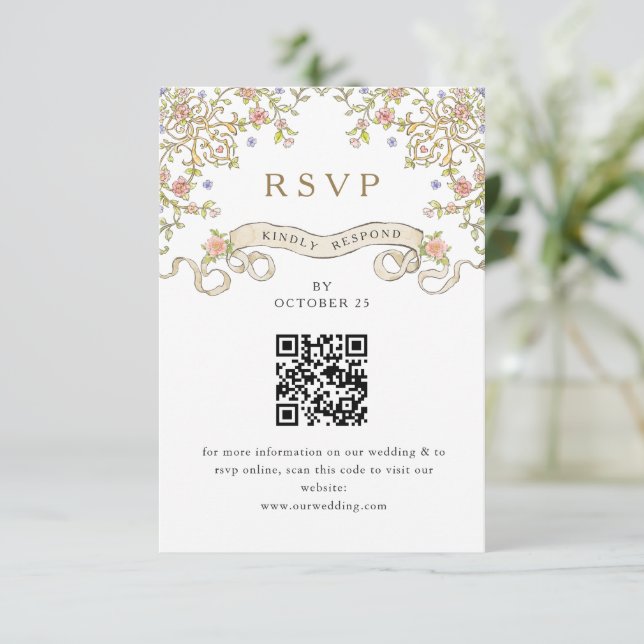 Viktorianischer Verzierter Grace Floral Wedding RS RSVP Karte (Stehend Vorderseite)