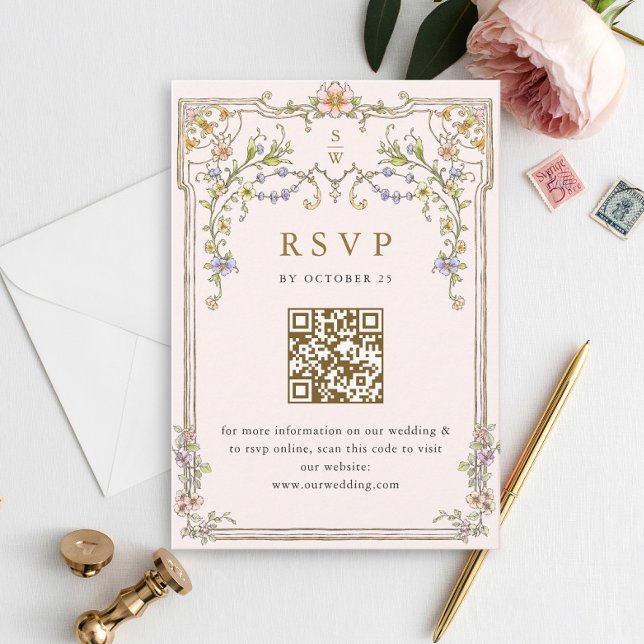 Viktorianischer Verzierter Grace Floral Wedding RS RSVP Karte (Von Creator hochgeladen)