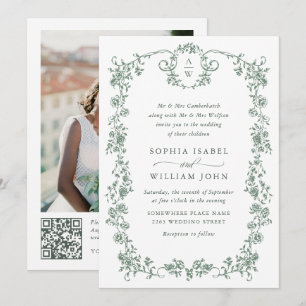 Viktorianischer Verzierter Grace Green Foto QR-Cod Einladung