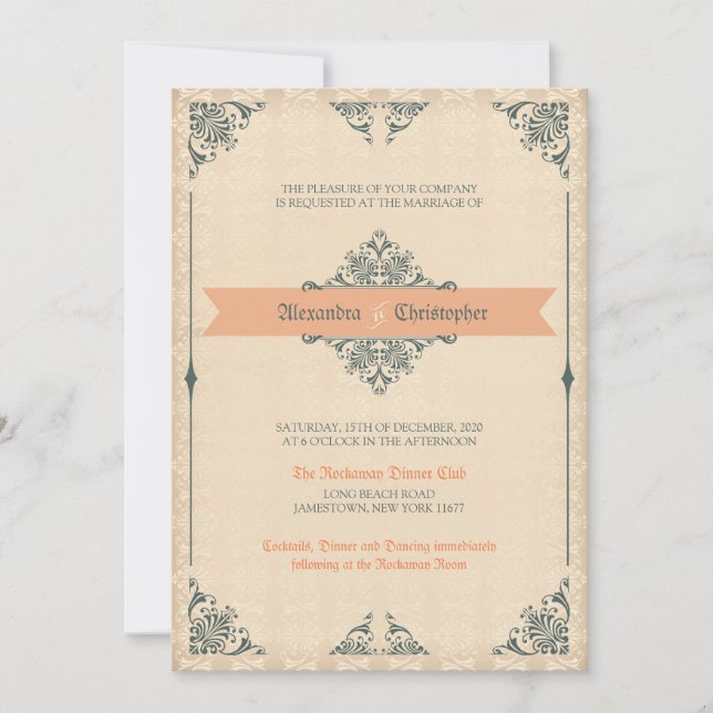 Viktorianischer Vintage Hochzeit Einladung (Vorderseite)