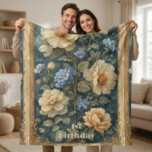 Viktorianischer Vintage Soft Ivory Pfingstrose Eng Sherpadecke