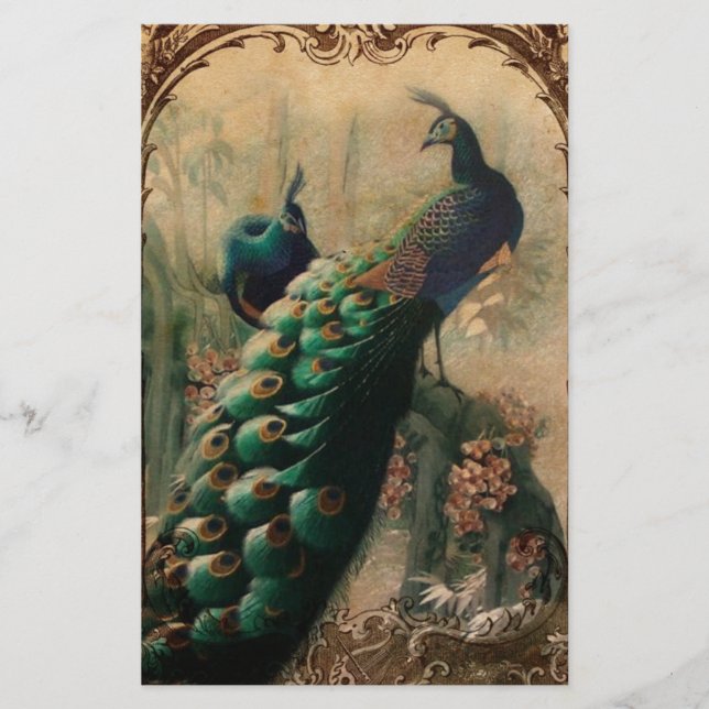 viktorianischer, Vintager Pfau Briefpapier (Vorderseite)
