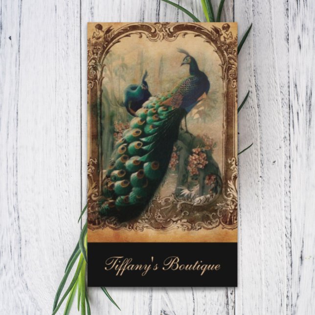 viktorianischer, Vintager Pfau Visitenkarte (victorian vintage floral parisian peacock business card)