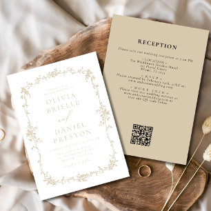 Viktorianischer Vintager QR Code Goldflorensehen Einladung