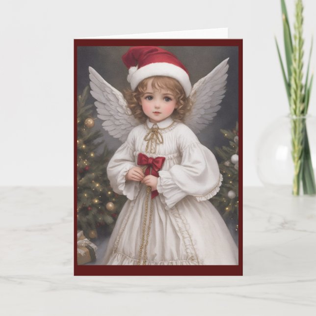 Viktorianischer Vintager Retro-Weihnachtsgel Feiertagskarte (Vorderseite)