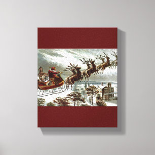 Viktorianischer Vintager Weihnachtsmann-RenSleigh Leinwanddruck