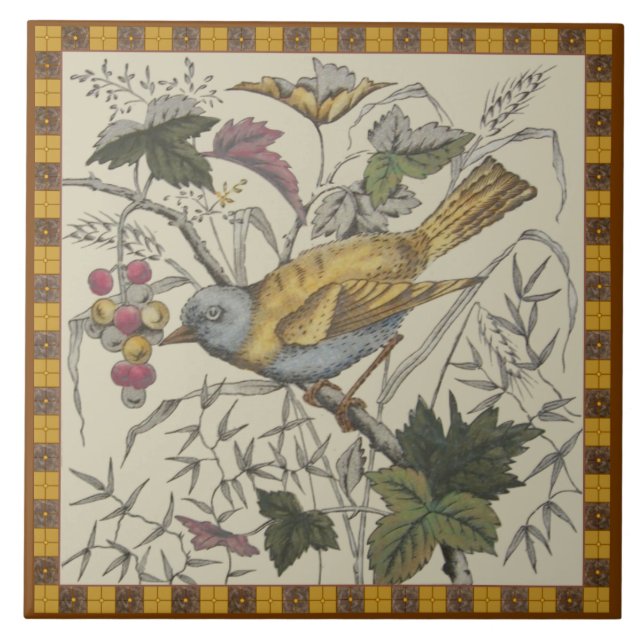 Viktorianischer Vogel 'Berries Transferware Tile R Fliese (Vorderseite)