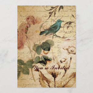 viktorianischer Vogel Paris Botanische Rose Einladung