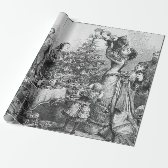 Viktorianischer Weihnachtsbaum Familien Antiquität Geschenkpapier (Ungerollt)
