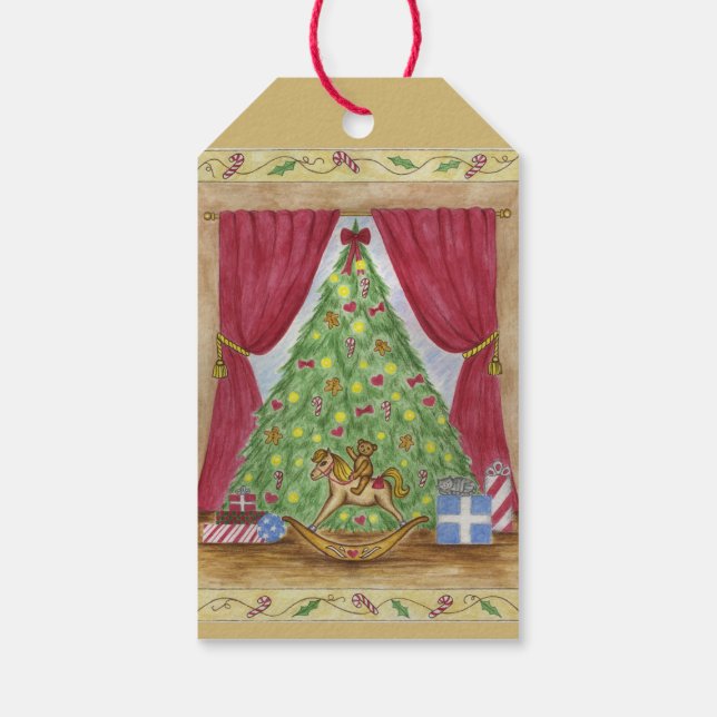 Viktorianischer Weihnachtsbaum Teddy Bären Geschen Geschenkanhänger (Rückseite)
