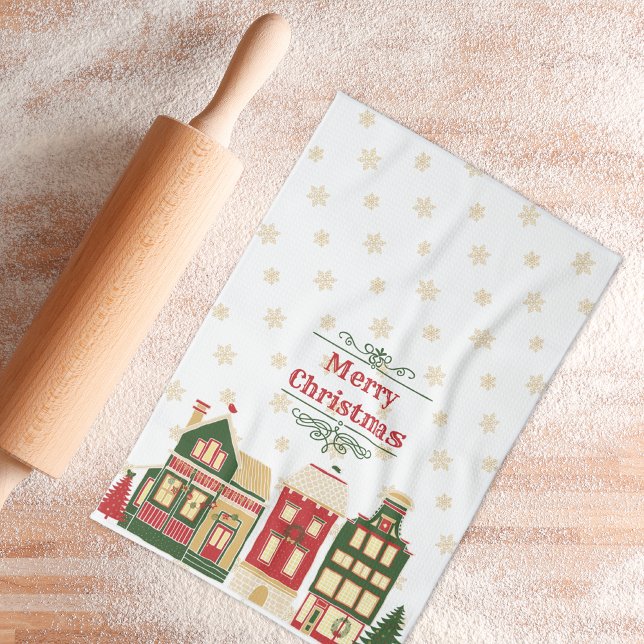 Viktorianischer Weihnachtsdörfchen Schnee Geschirrtuch (Von Creator hochgeladen)