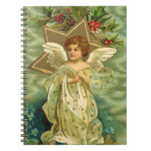Viktorianischer Weihnachtsengel mit vintage-golden Notizblock