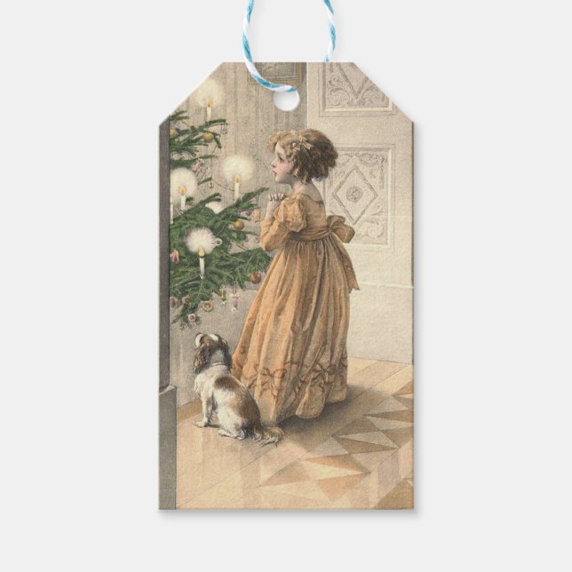 Viktorianischer Weihnachtsfeiertag Vintag Geschenkanhänger (Vorderseite)