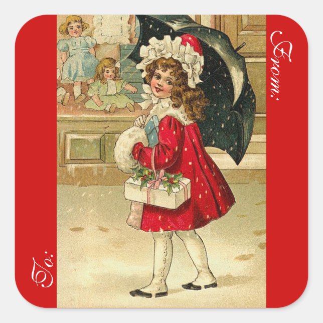 Viktorianischer Weihnachtsgeschenk-Umbau Quadratischer Aufkleber (Vorderseite)