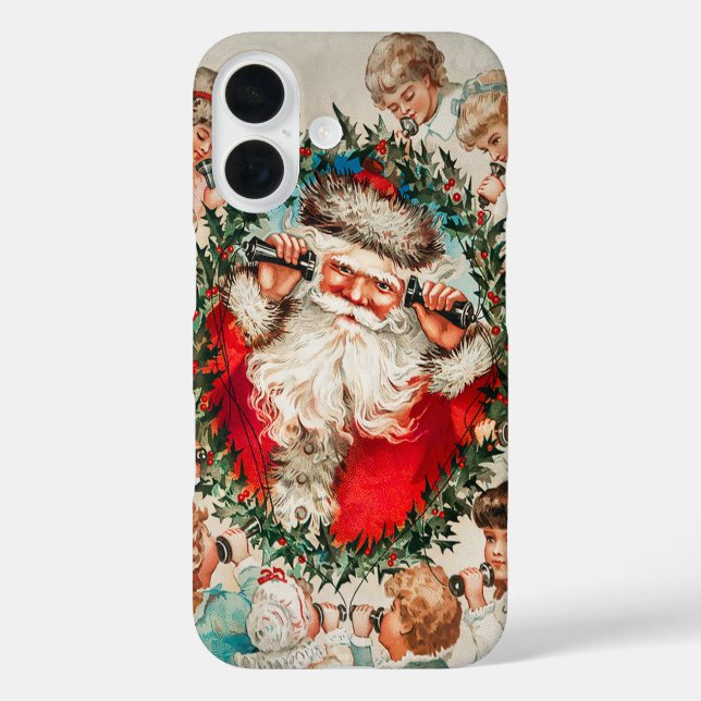 Viktorianischer Weihnachtsmann am Telefon mit Kind iPhone 16 Hülle (Rückseite)