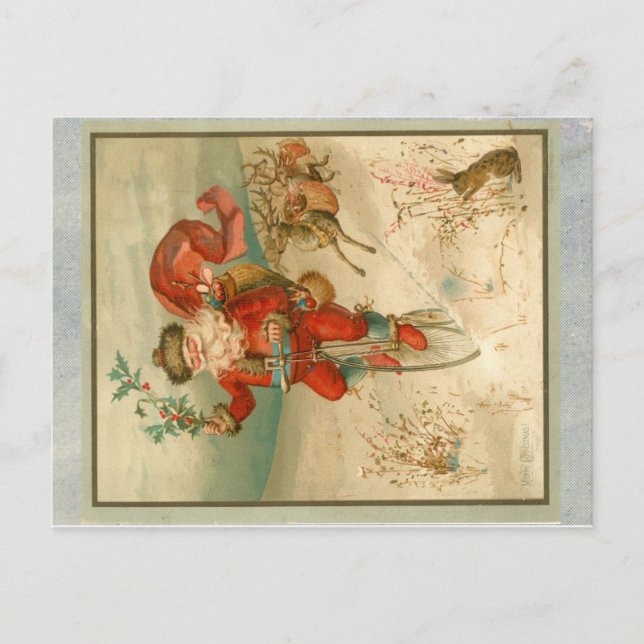 Viktorianischer Weihnachtsmann auf dem Rad Postkarte (Vorderseite)