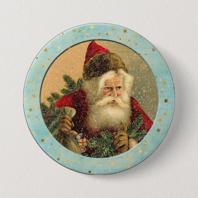 Viktorianischer Weihnachtsmann - Hell-Türkis-Rand  Button (Vorderseite)