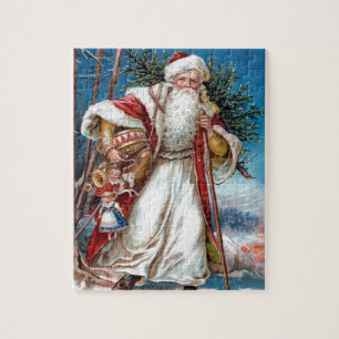 Viktorianischer Weihnachtsmann in rotem Samt und w