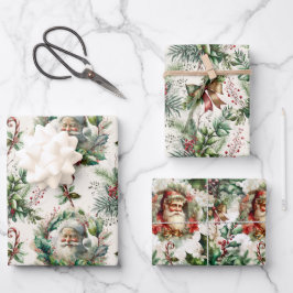 Viktorianischer Weihnachtsmann mit Holly Geschenkpapier Set