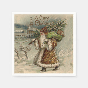 Viktorianischer Weihnachtsmann mit Weihnachtsbaum Serviette