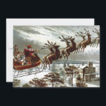 Viktorianischer Weihnachtsmann Reindeer und Sleigh Einladung<br><div class="desc">Vintage Illustration des Weihnachtsmannes, die natürlich aussieht und voller Details. Der Weihnachtsmann reitet mit seinem Schlitten voller Rentiere und auch einem Sack Spielzeug über eine bewölkte, mondbeleuchtete Schneeszene. Ein charmantes, großes Viktorianisches Haus ist sein nächster Halt, um Spielzeug und Goodies zu liefern. Das St. Nick behalte mit einer extra großen...</div>