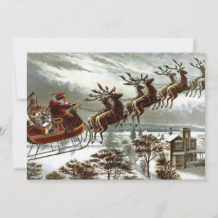 Viktorianischer Weihnachtsmann Rentier und Schlitt Einladung