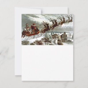 Viktorianischer Weihnachtsmann Rentier und Schlitt Feiertagskarte