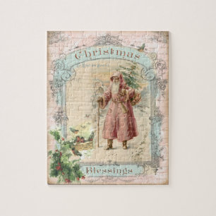 Viktorianischer Weihnachtsmann Rosa Bäume Vögel 