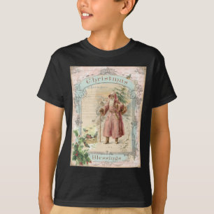 Viktorianischer Weihnachtsmann Rosa Bäume Vögel  T-Shirt